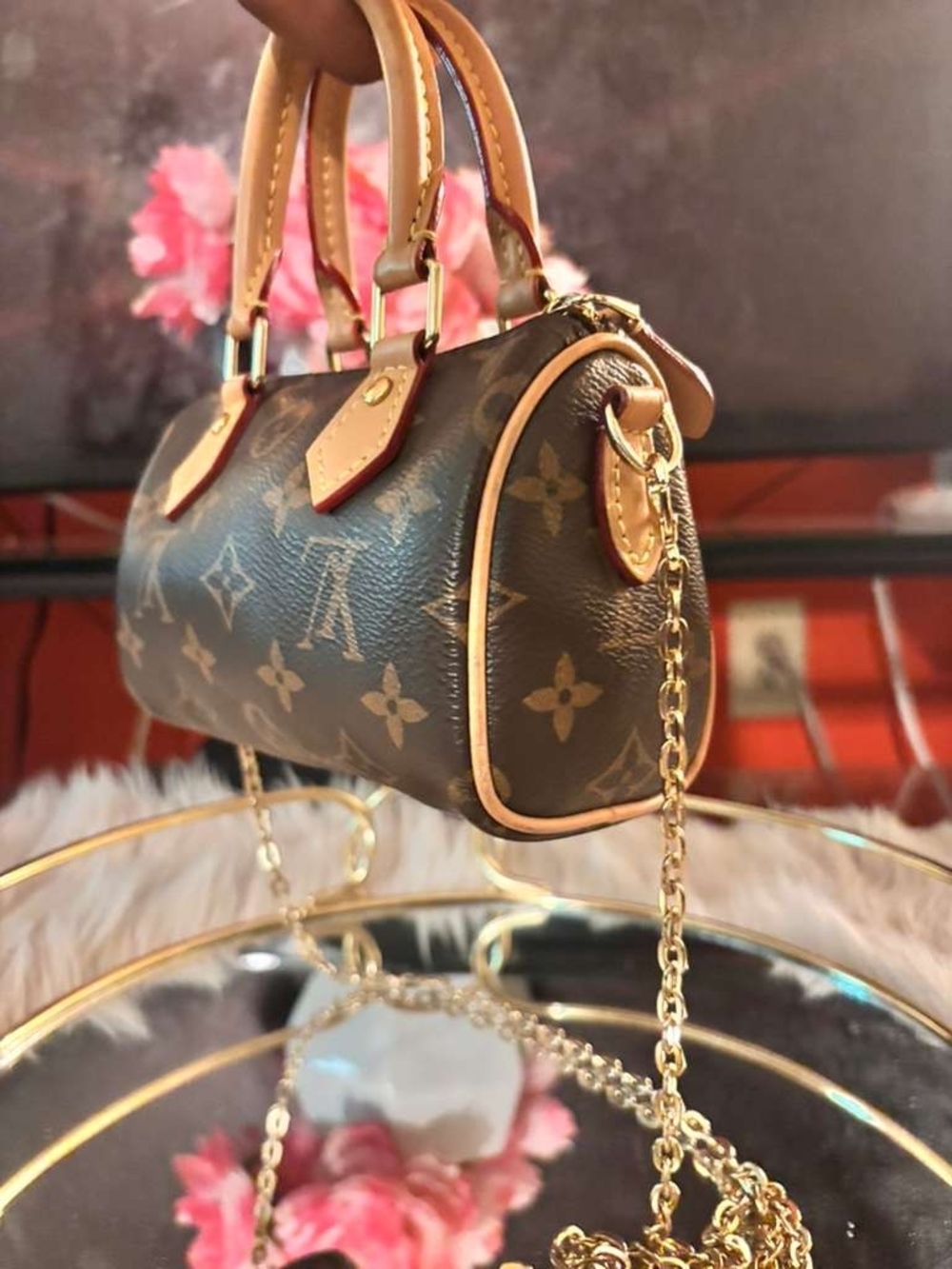 Louis Vuitton Brown Monogram Mini Nano Speedy Satchel with Gold Chain - Picture 3 of 8